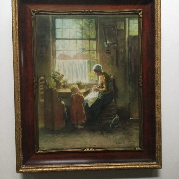 vintage print "the busy mother" Bernarde de Hoog (1867-1943) wood framed - Picture 4 of 9